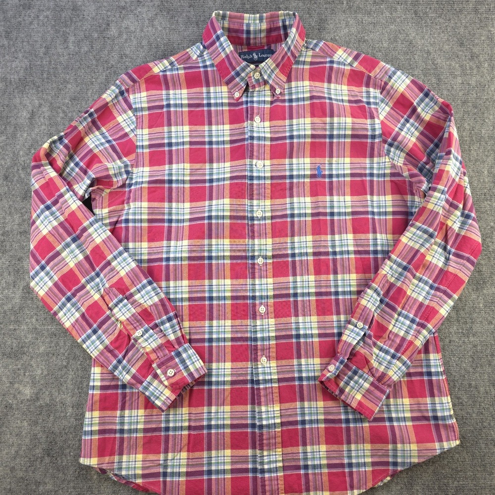 Ralph Lauren Shirt‎ Large Custom Fit Long Sleeve Button Down Red Plaid Pony